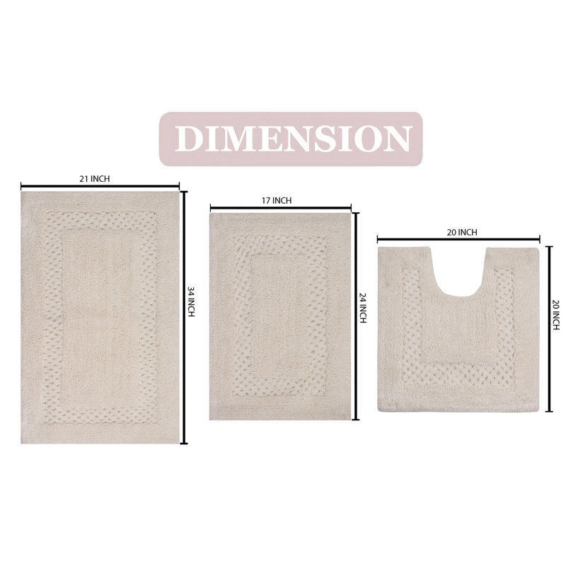 Tapis de bain 100% coton Classy Bathmat Collection (ensemble de 3), Ivoire