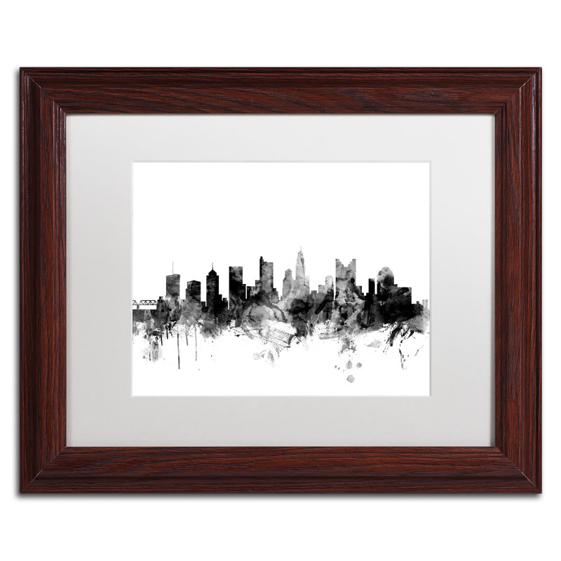« columbus ohio horizon b&w » par michael tompsett, impression encadrée sur toile, H 11 po x l 14 po x P 0,5 po, Noir