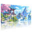 Paysage et nature, fleur de cerisier, montagne, reflet, ciel, oiseaux, jardin d'eau, ensemble de 3 impressions sur toile-1306191332