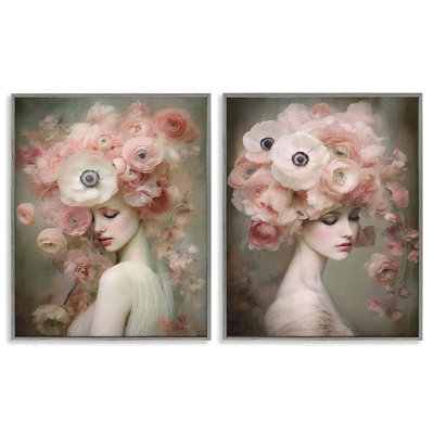 Coral Blush, figure féminine, ensemble de 2 estampes numériques encadrées par RileyB