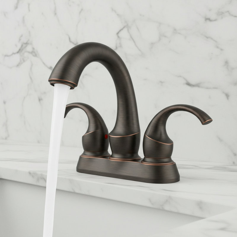 High Arc Double Handle Centerset Bathroom Faucet with Pop-Up Drain, Oil Rubbed Bronze