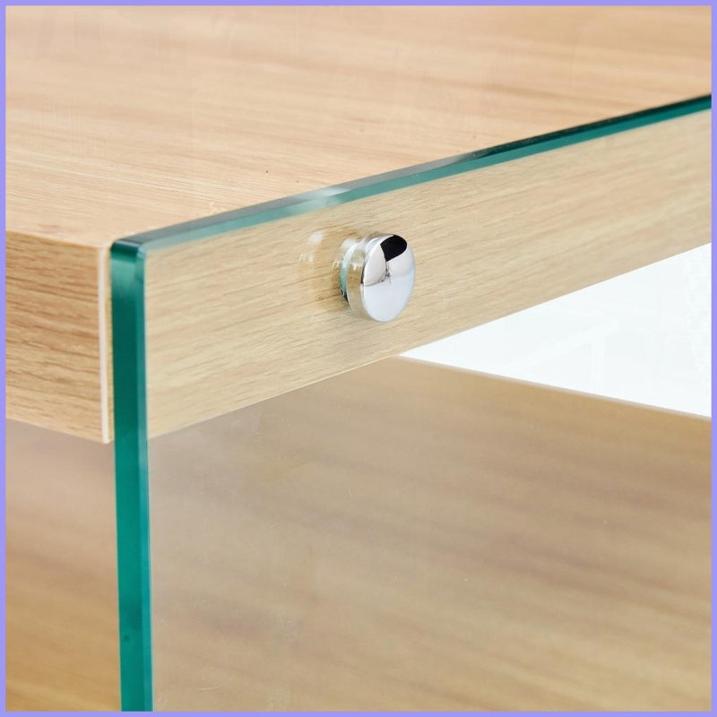 Table basse peu encombrante avec panneau de fibres à densité moyenne d'aspect bois et amp; Verre trempé, facile à nettoyer pour le salon