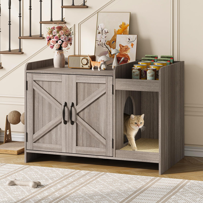 Cat Litter Box Enclosure, Hidden Litter Box Furniture With Scratch Pad