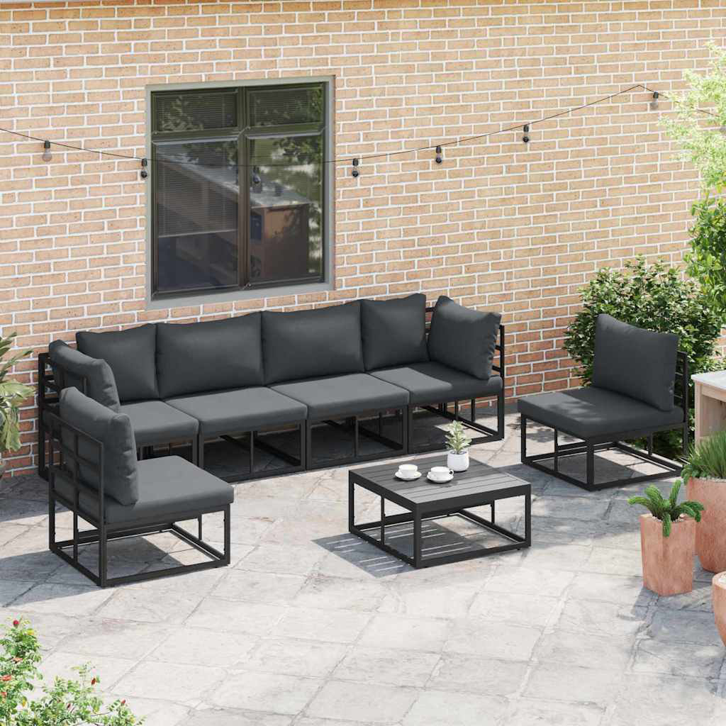 Vidaxl Garden Sofa Set With Cushion 7 Pcs Black Aluminium