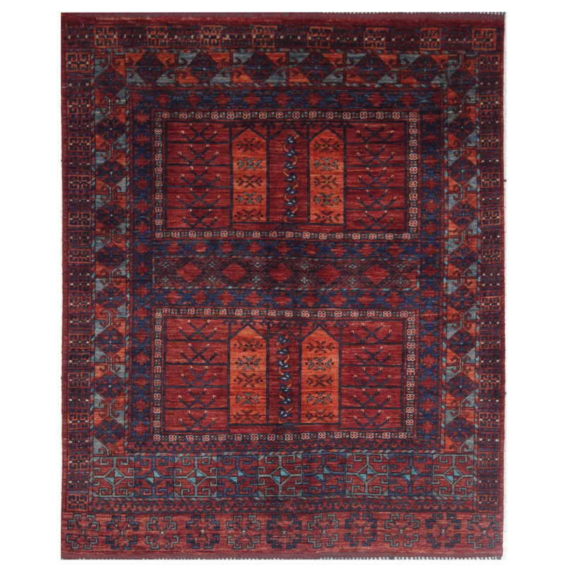 Tapis unique bleu marine / orange / rouge 5 pi x 6 pi 2 po