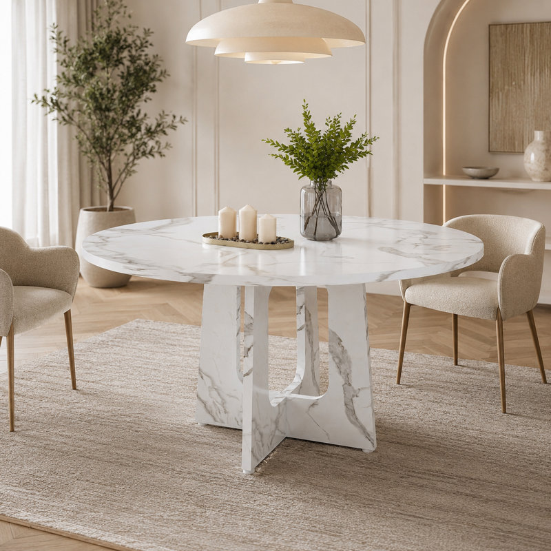 47" Farmhouse Round Dining Table for 4, White