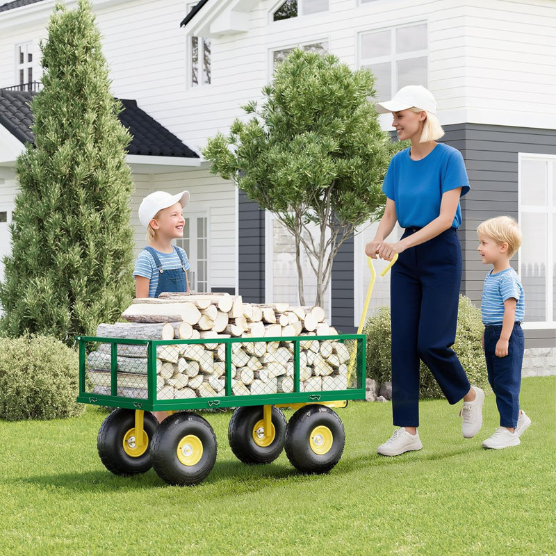 Chariot de jardin robuste en acier, chariot de jardin 3 en 1, H 2,7 pi x l 1,8 pi x P 3,2 pi, Jaune