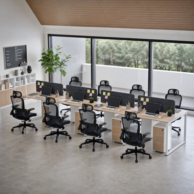 Ensemble de bureau pour 4 personnes Okeysen avec 4 chaises certifiées BIFMA et 4 classeurs