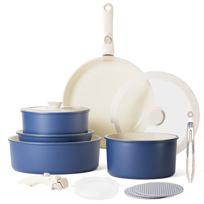 Caannasweis 12 Pieces Nonstick Cookware Set Stackable Induction Pots and Pans With Removable Handles