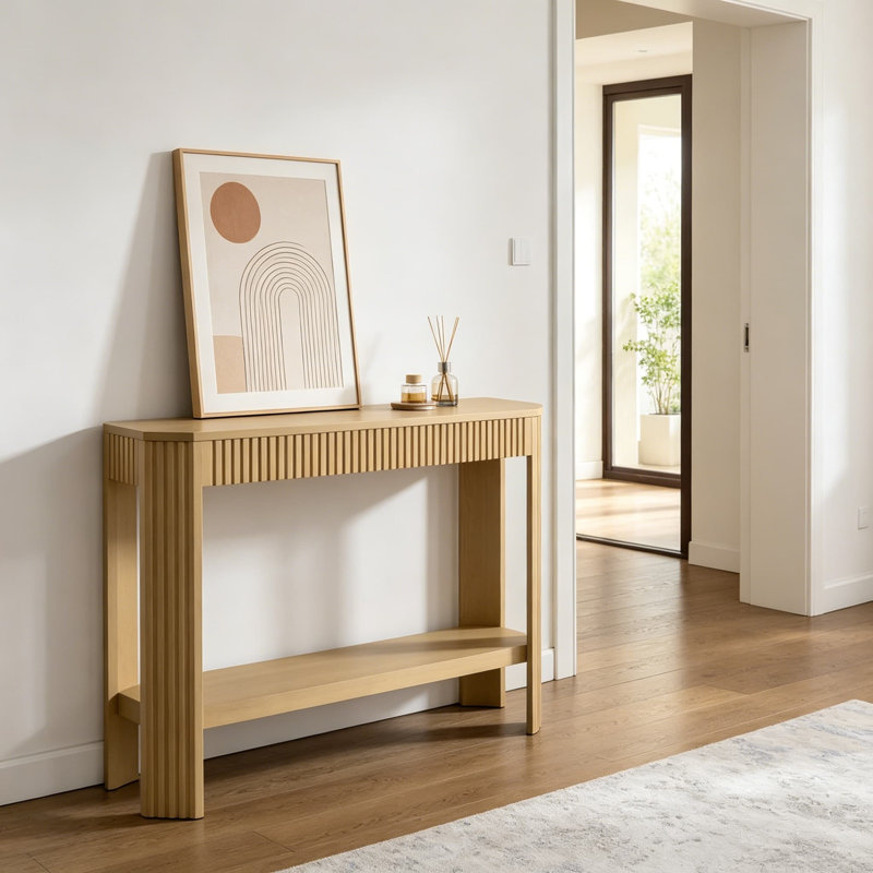 Console cannelée en bois massif - Canapé d'entrée moderne avec tablette de rangement, construction en pin robuste pour le salon, le couloir ou derrière le canapé