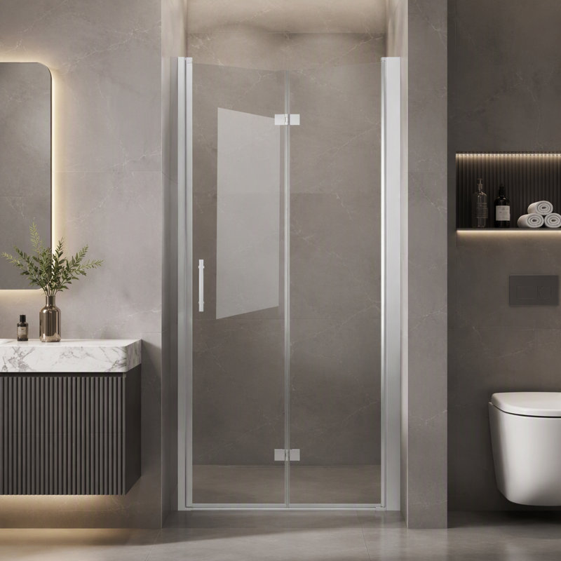 Porte de douche pliante 37-36 po x 72 po, verre trempé 1/4 po, cadre en aluminium chromé, film anti-explosion
