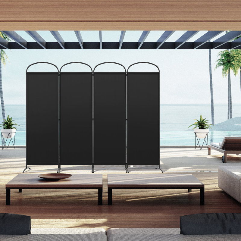 Rimersburg 225cm W x 185cm H 4 - Panel Folding Room Divider, Black