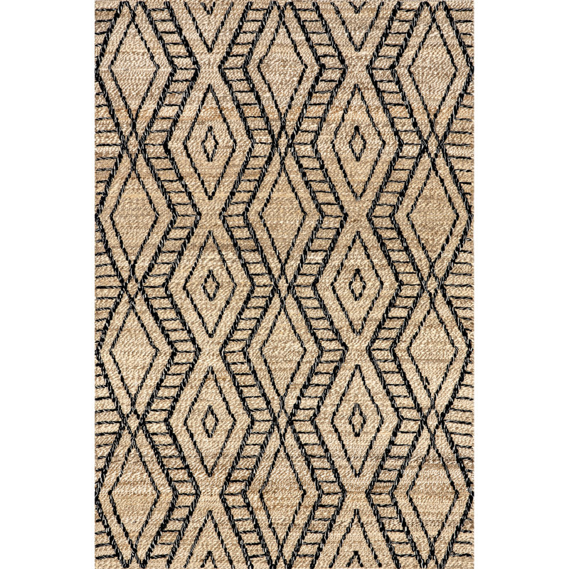 Betony Trellis Wool Jute Area Rug for Dining Room Living Room, Light Beige/Black, Rectangle 7'6" x 9'6"