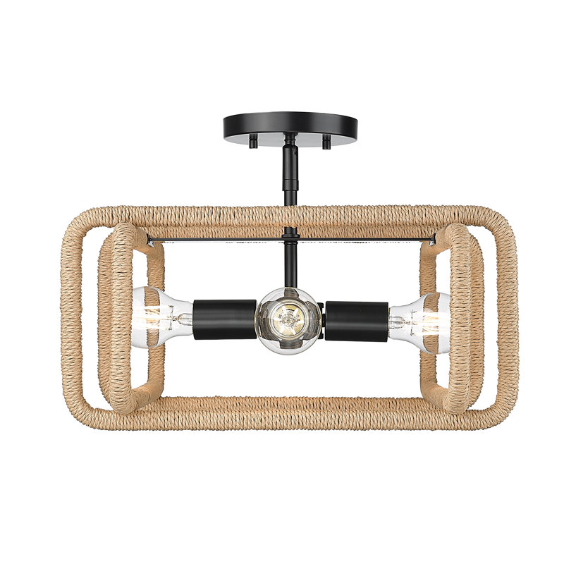 Deltana 4-Light Semi-Flush In Matte Black With Natural Raphia Rope