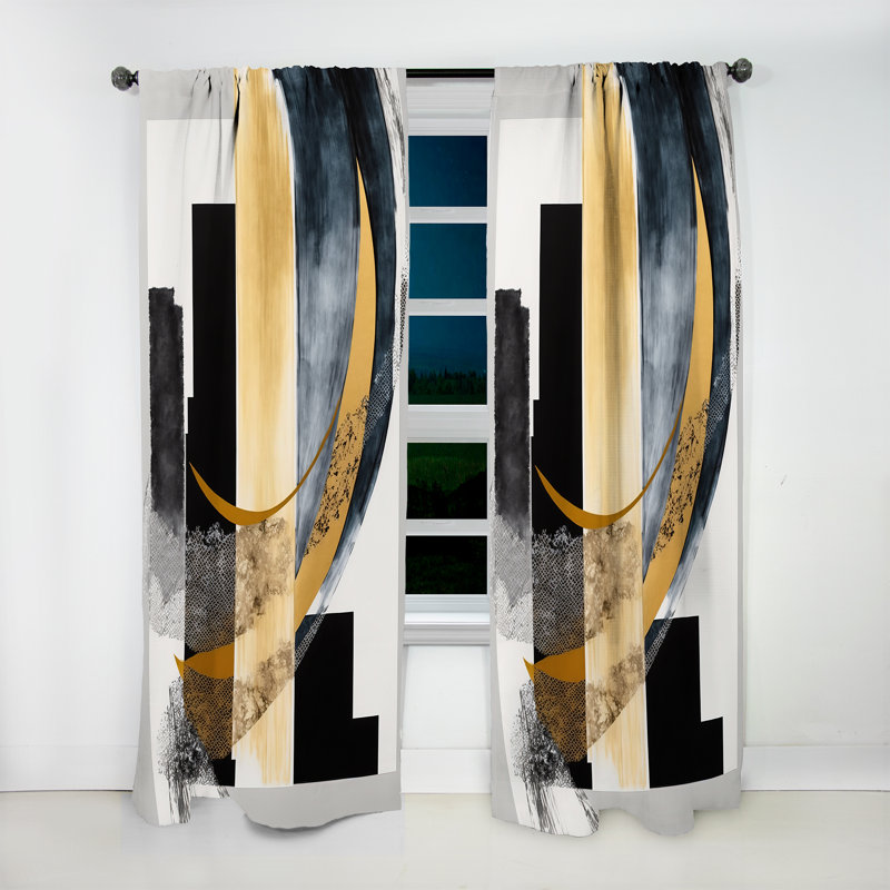 Glam Art Deco Abstract I - Modern Velvet Curtain - Room Darkening - 1 panel, 52" W x 95" L