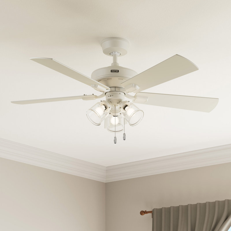 52" Crestfield 5 - Blade Standard Ceiling Fan With LED Light Kit And Pull Chain, Fresh White