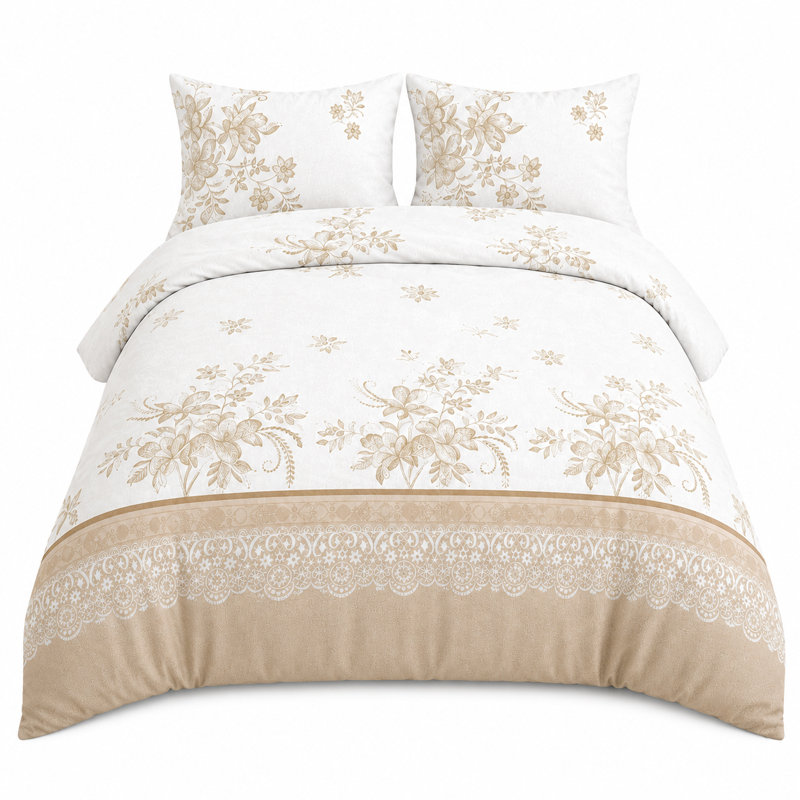 Microfiber Floral Duvet Cover Set, Double Duvet Cover + 3 Additional Pieces