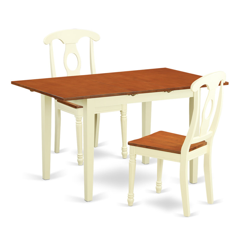 3 Piece Dining Table Set for Small Spaces Contains a Rectangle Dining Room Table with Butterfly Leaf and 2 Wooden Seat Chairs, Buttermilk & Cherry