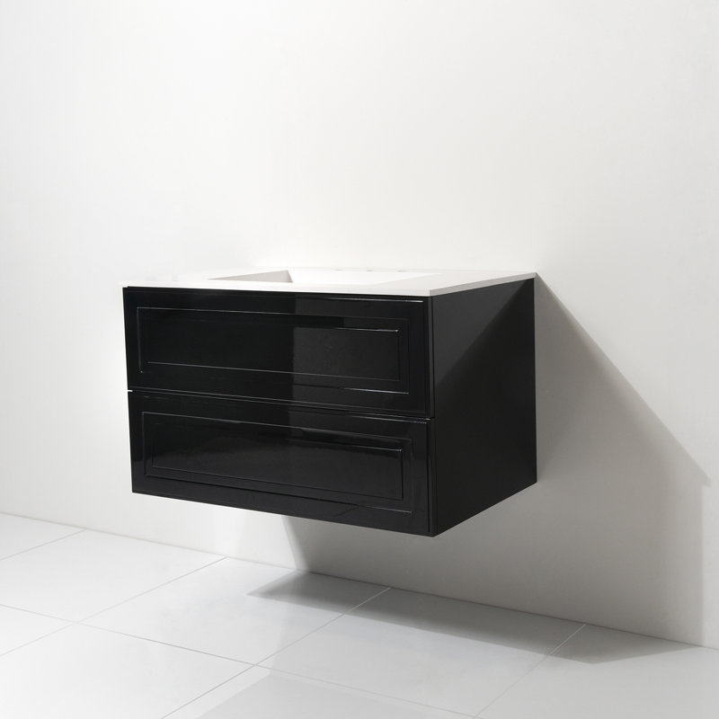 Ensemble de meuble-lavabo simple 42 "avec comptoir à surface solide Cavion, Noir