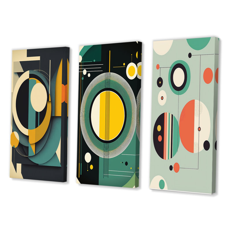 «Mid-century Retro Dimensions», 3 pièces sur toile, Toile tendue, H 32 po x l 48 po