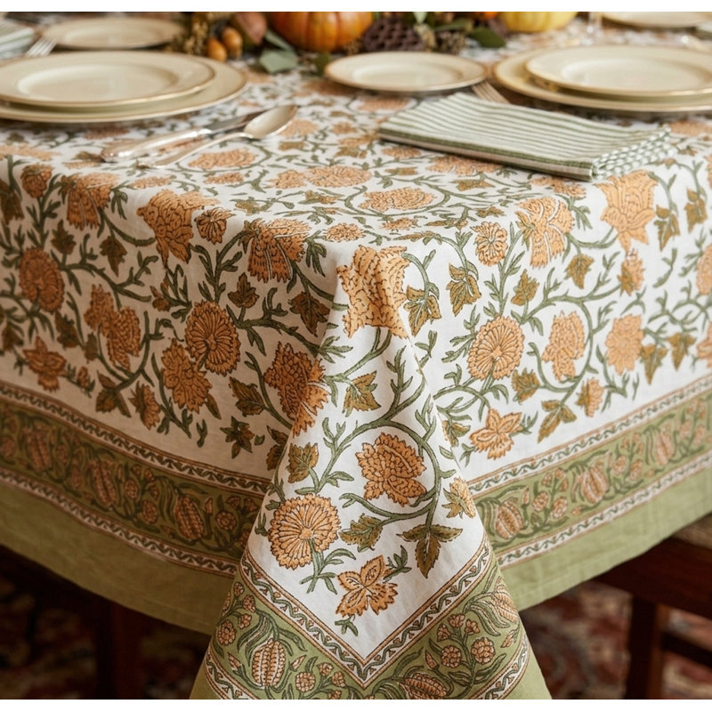 Golden Harvest floral tablecloth, 70" W x 108" L
