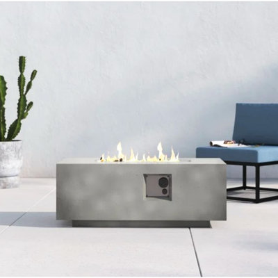 Table de foyer d'extérieur au propane en béton gris, 50000BTU, combustion de 8 heures, bouton poussoir, remplisseur de pierre de lave, table de décoration de patio moderne pour terrasse, sortie de 50000BTU, 8 heures de style inclus