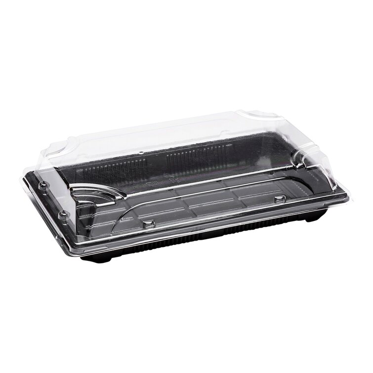 EcoQuality Large Black Sushi Trays with Lids 8.5 x 5.5 Inch - Disposable  Sushi Packaging Box, Carry Out Container, Take Out Boxes, Black Plastic To  Go