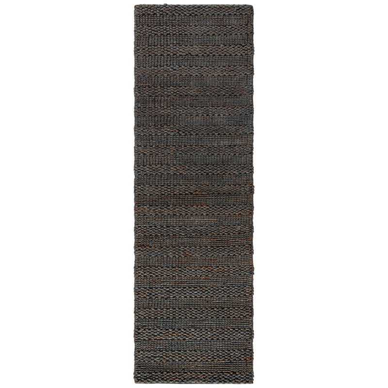 Paucar Natural Fiber Hand Woven Jute/Cotton Solid Color Rug in Charcoal Gray, Runner 2'3" x 10'