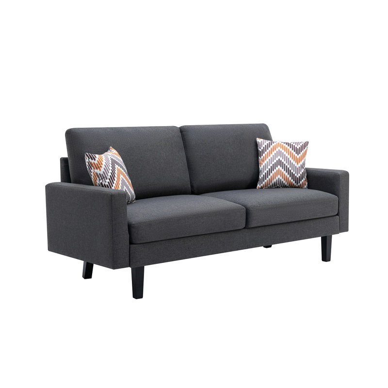 Bahamas 70" Linen Sofa With 2 Throw Pillows, Dark Gray