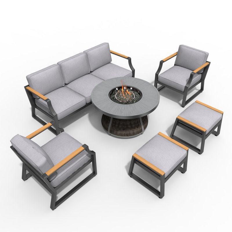 Areefa 7 - Person Patio Conversation Set with Cushions, Black