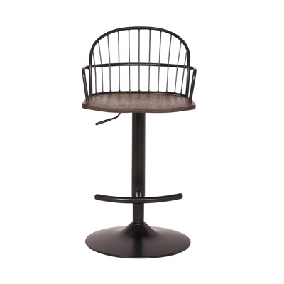 Virgilina Modern Swivel Adjustable Height Bar Stool with Arms and Pedestal Base in Wood, Metal