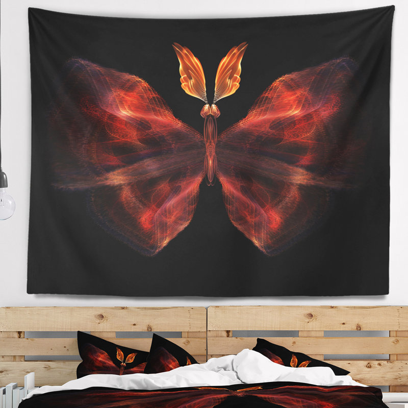 Corwin abstrait papillon rouge fractal en tapisserie foncé, H 68 po x l 80 po