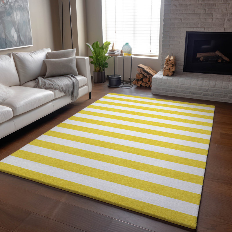 Tapis jaune Cerrito AMF528 lavable à la machine de qualité supérieure, Rectangle 10 pi x 14 pi