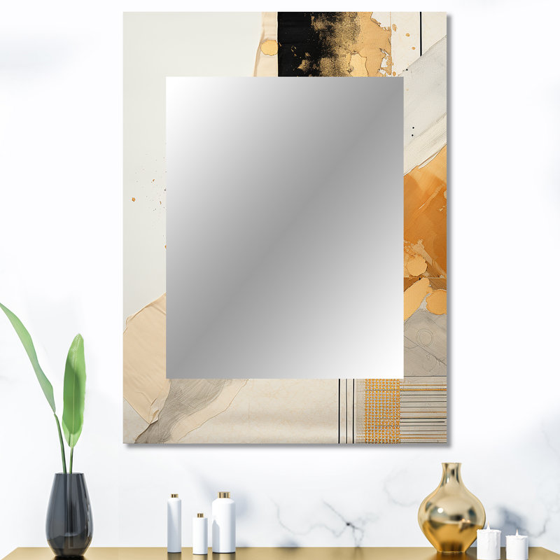 Or et gris coucher de soleil Collage I - miroir décoratif de collages abstraits, miroir mural moderne, impression d'art en métal