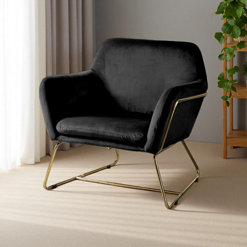 Chaise d'appoint en velours 29,5 "avec base en métal, Noir
