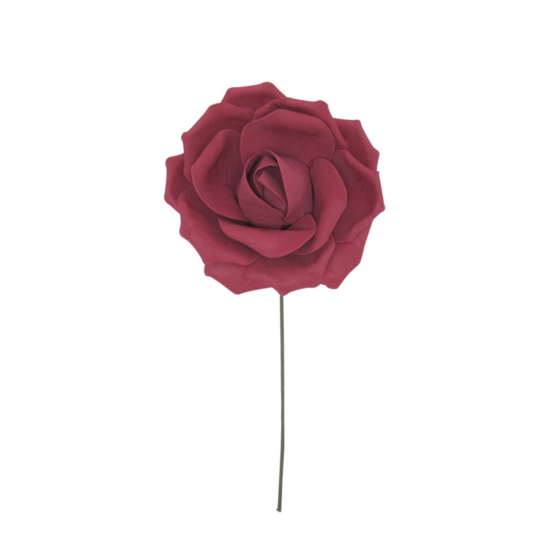 Grande tige rose en mousse, H 8 po x l 8 po x 4,25 po, Bourgogne