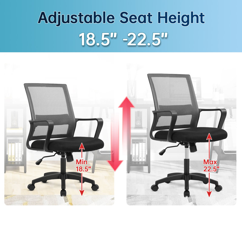 Fauteuil de bureau Fauteuil de bureau ergonomique Fauteuil de bureau confortable en maille à dossier moyen pivotant Fauteuil de bureau pivotant à hauteur réglable avec accoudoirs de soutien lombaire pour de bureau