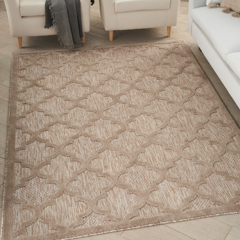 Adianey Red Barrel Studio Easy Care Trellis Brown/Beige Indoor/Outdoor Area Rug, Rectangle 5' x 7'