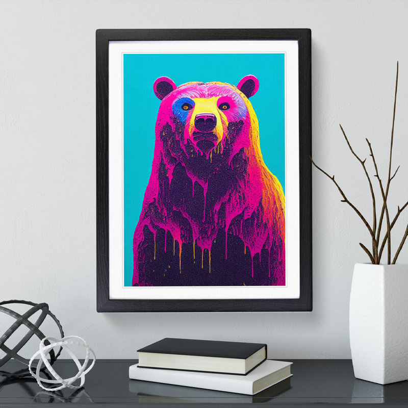 Splashed Bear No.4 Abstract - Wall Art, Black Framed, 66cm H x 48cm W, White