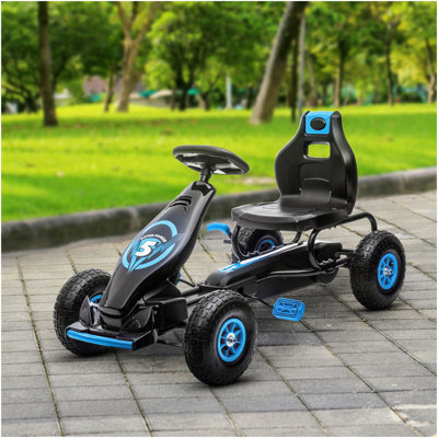 Aosom  Pedal Go Kart Ride-on Toy with Ergonomic Comfort, Pedal Car with Tough, Wear-Resistant Tread, Go Cart  Car for Boys & Girls with Suspension System, Safety Hand Brake, Ages 5-12, Blue