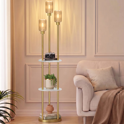 Lampe sur pied 71 "à 3 lumières avec abat-jour champagne 71"