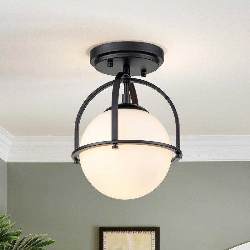 Plafonnier semi-encastré 1 lumière Globe, Noir mat, H 11,81 po x l 8,66 po x P 8,66 po