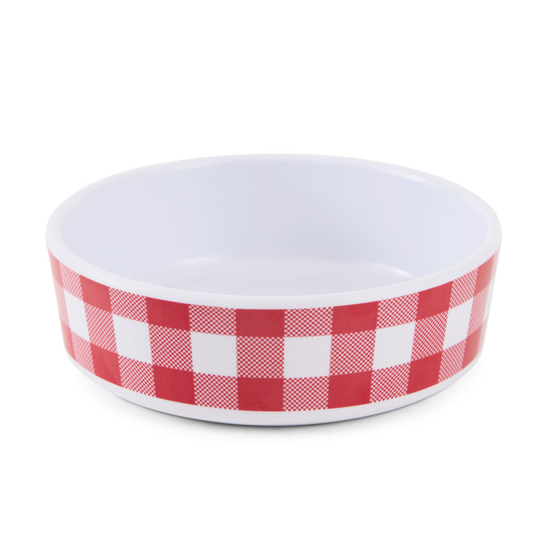 Bol pour nourriture pour chien et chat anti-dérapant Bone Dry Gingham, 2 tasses, Red
