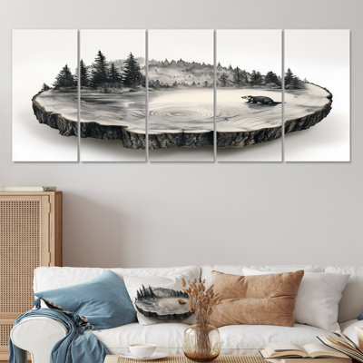 «Beaver In Pine», diapositive en bois monochrome I - ensemble d'art mural Beaver