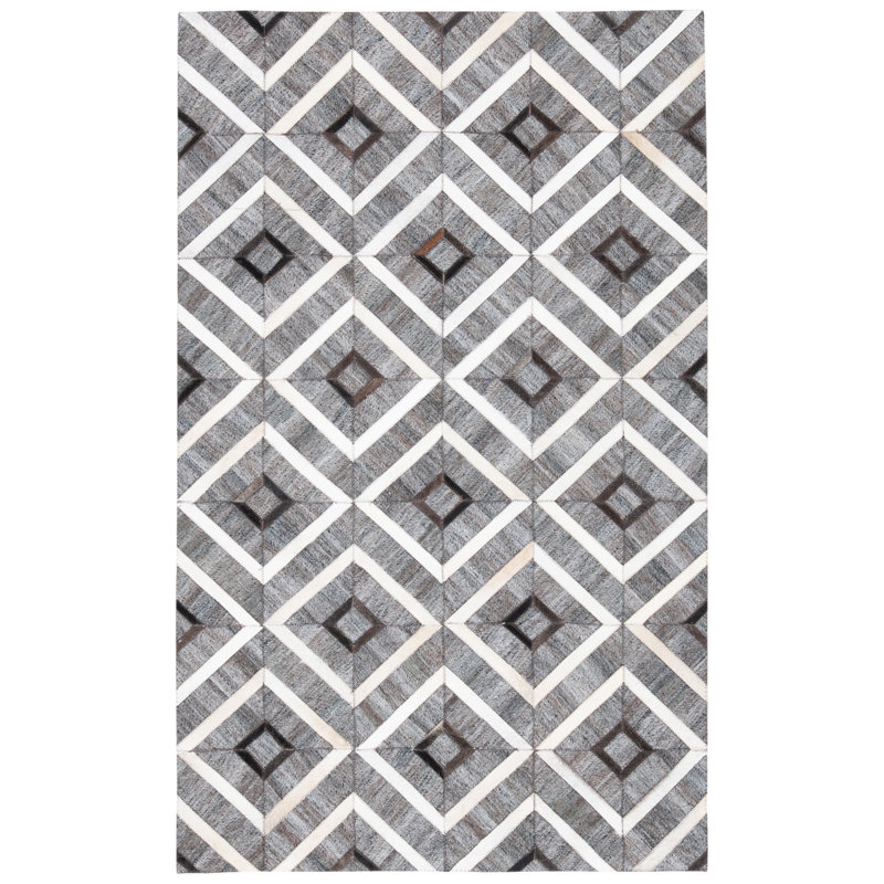 Sevastopol Studio Leather Hand Woven Leather And Viscose Geometric Rug, Rectangle 4' x 6'