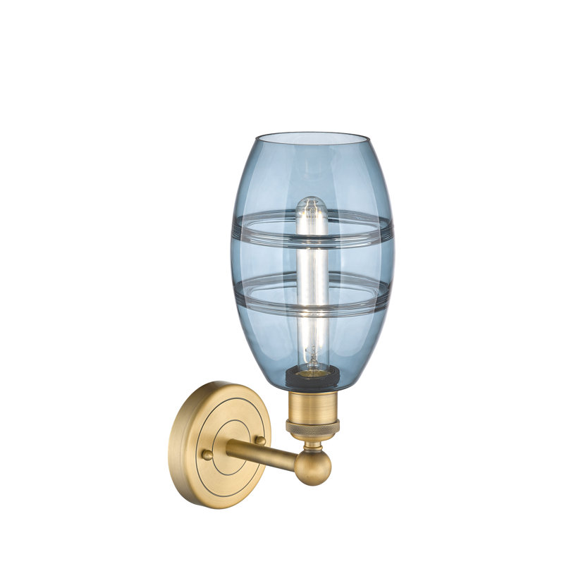 Applique murale en acier Bettylou, H 10,38 po x l 5,88 po x P 7,44 po, Laiton brossé, Bleu princesse