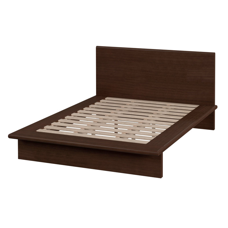 Soleil Wood Low Profile Platform Bed, Queen, Brown
