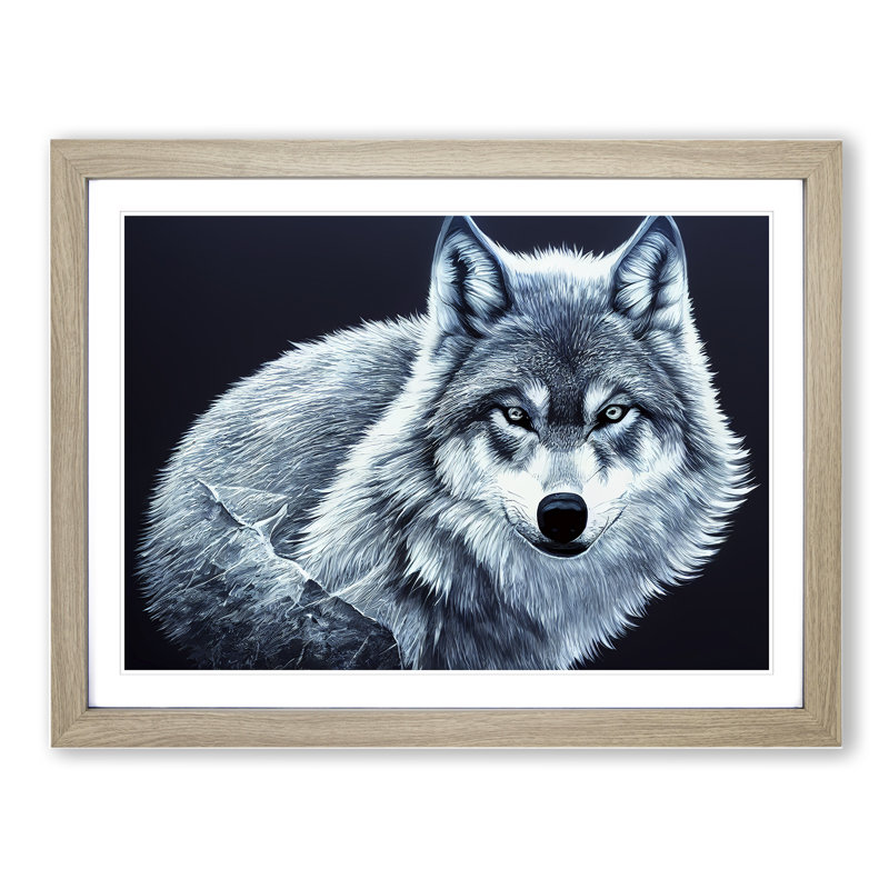 XH1022-10273X Wolf Portrait Vol.3 - Single Picture Frame Print, 25cm H x 34cm W x 2cm D, Oak Framed
