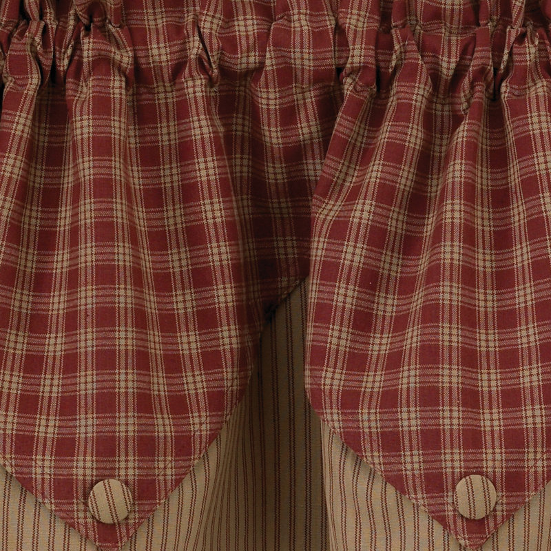 Avriana Cotton Plaid Tailored Window Valance, Red/Maroon
