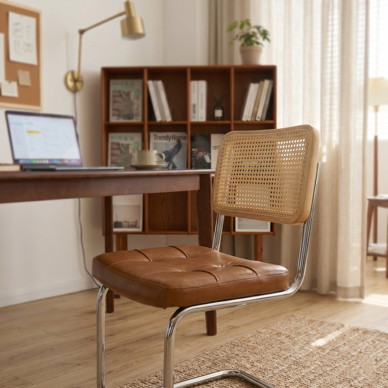 Chaise en porte-à-faux 19,3 po Mid-Century, Natural/Brown